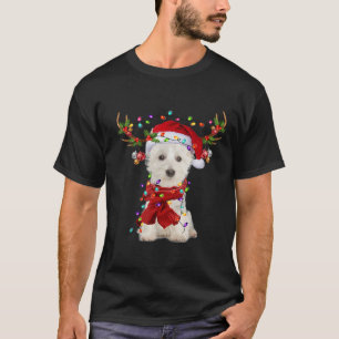 Santa Westie Dog Reindeer Christmas Lights T Shirt