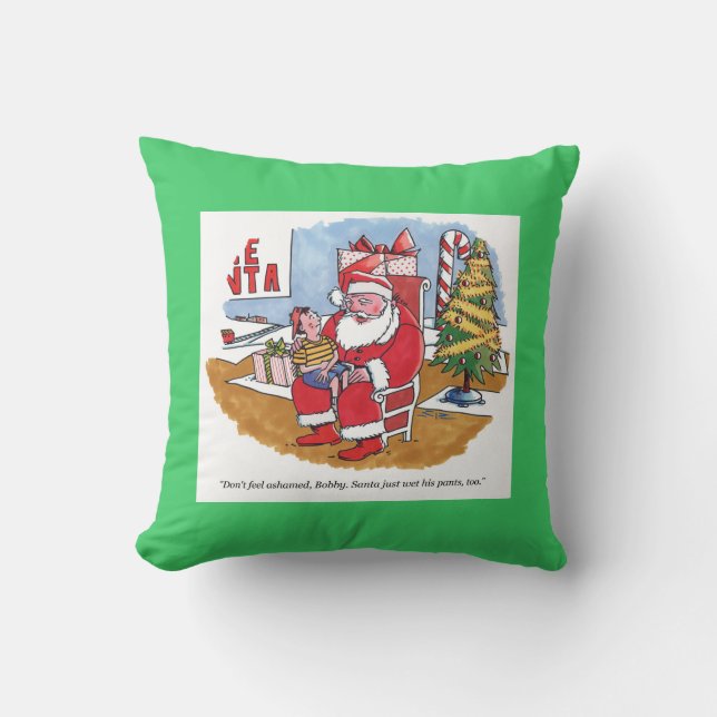 Santa Wet square green throw pillow (Front)
