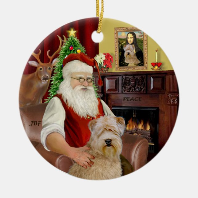 Santa-Wheaten Terrier Ceramic Tree Decoration (Front)