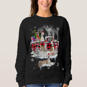 Santa Whippet With Red Plaid Pick Up Truck Christm Sweatshirt