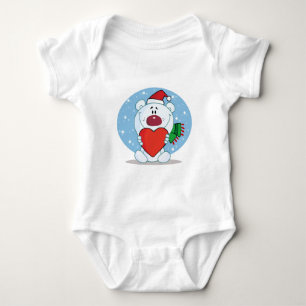 Santa White Bear with Heart Baby Bodysuit