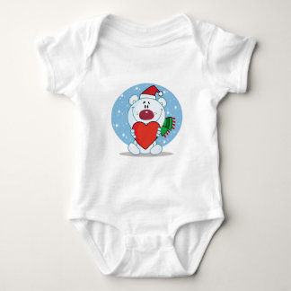Santa White Bear with Heart Baby Bodysuit