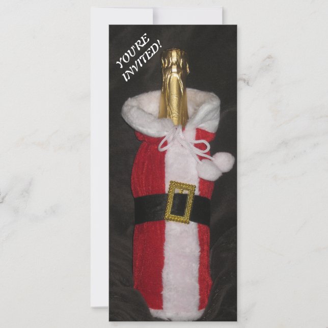 Santa Wine Bottle Christmas Party Invitation (Front)