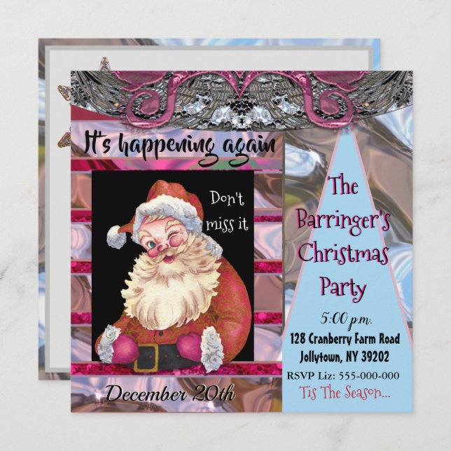 Santa Wink Elegant Christmas Party Invitation (Front/Back)