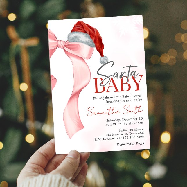 Santa Winter Baby Shower Invitation (Santa Baby Coquette Christmas Winter Baby Shower Invitation)