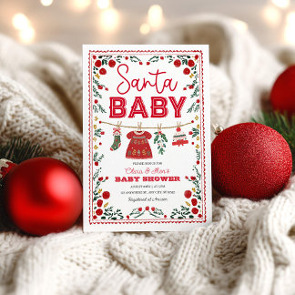 Santa Winter Christmas Clothesline Baby Shower Invitation