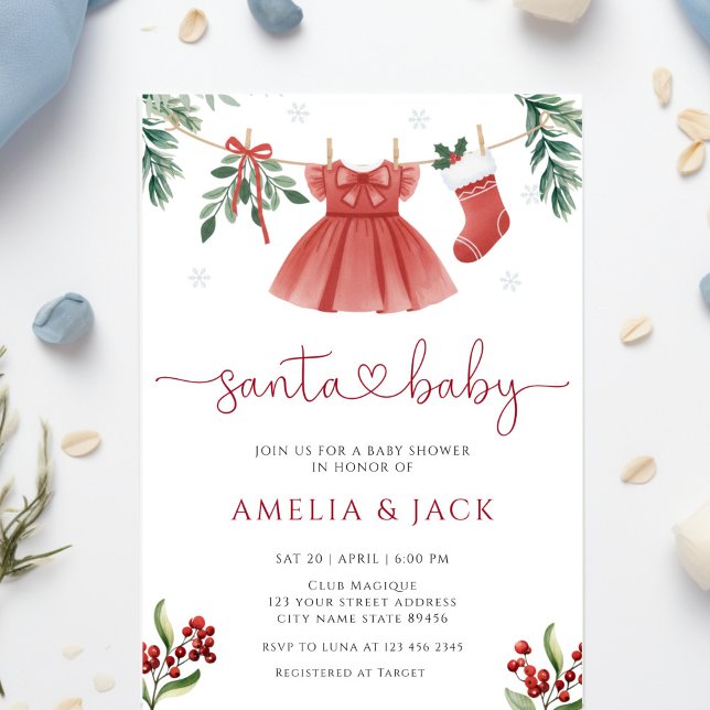 Santa Winter Christmas Holiday Baby Shower Invitation (Creator Uploaded)