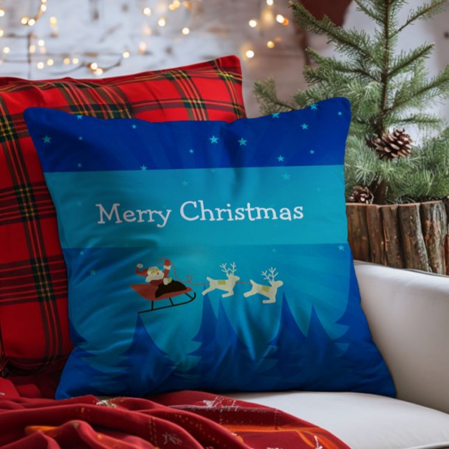 Santa Winter Scene Pillow (Santa Winter Scene Throw Pillow)