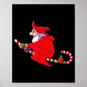 Santa Witch Candy Cane Christmas Santa Hat Funny C Poster