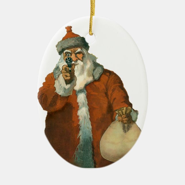 Santa with a Gun Christmas Ornament  (Front)