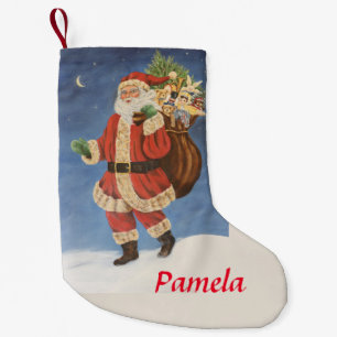 Santa with Bagful of Toys in Snow acrylic painting Small Christmas Stocking