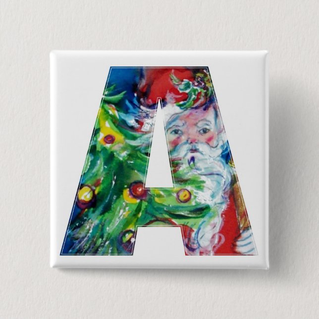 SANTA WITH  BALLOONS AND CHRISTMAS TREE A MONOGRAM 15 CM SQUARE BADGE (Front)