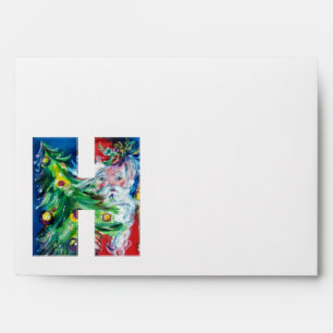SANTA WITH BALLOONS AND CHRISTMAS TREE H MONOGRAM ENVELOPES