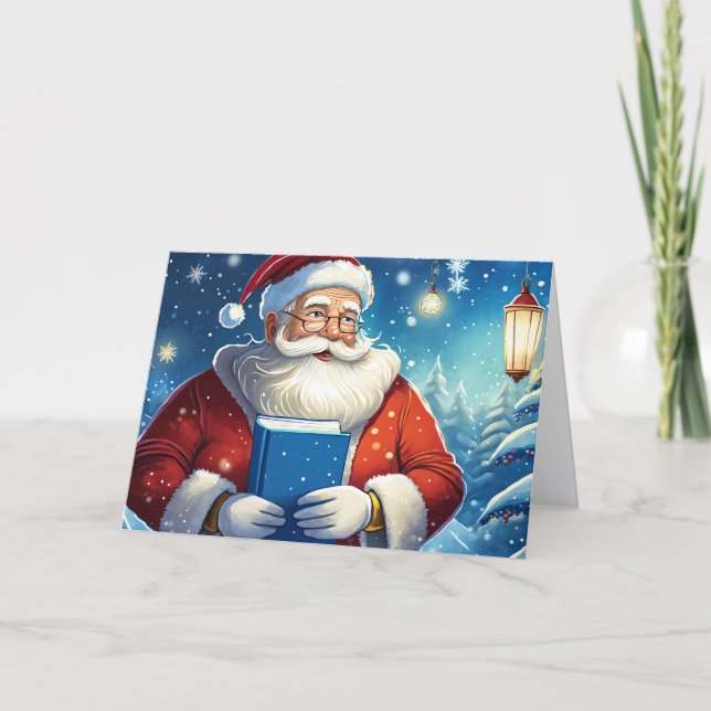 Santa with Big Book Christmas Card (Front)