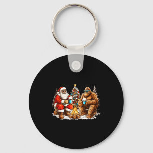 Santa With Bigfoot Christmas Campfire Funny Sasqua Key Ring