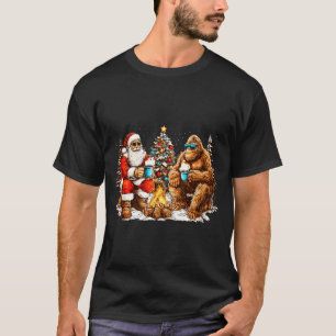 Santa With Bigfoot Christmas Campfire Funny Sasqua T-Shirt