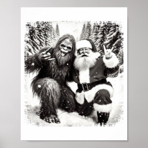 Santa With Bigfoot Christmas Lights Funny Sasquatc Poster