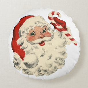 Santa With Candy Cane Round Cushion