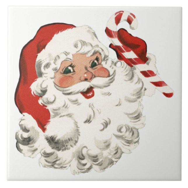 Santa With Candy Cane Tile (Front)