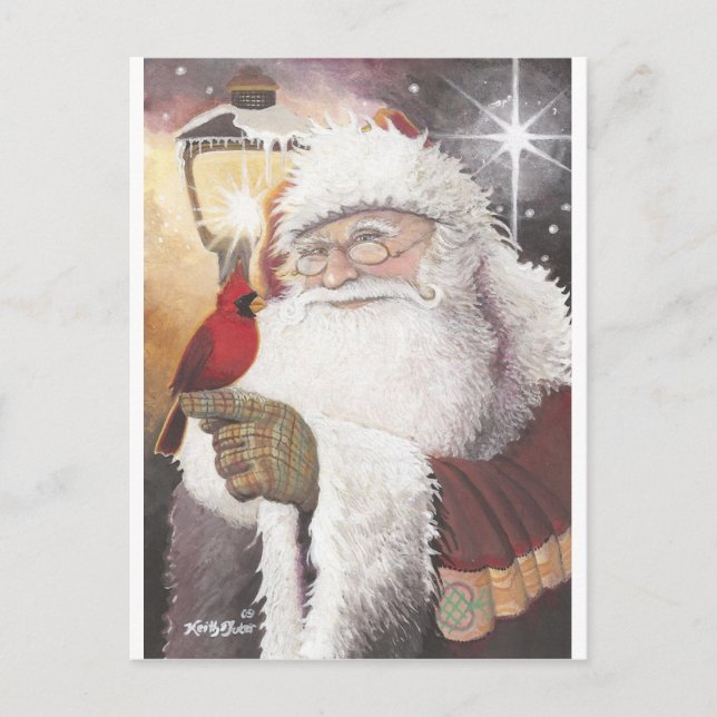 Santa with Cardinal Holiday Postcard (Front)