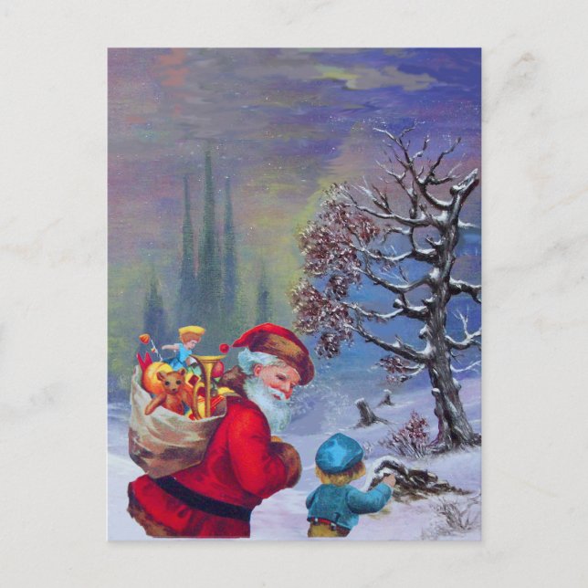 SANTA WITH CHILD IN THE WINTER SNOW HOLIDAY CARD (Front)