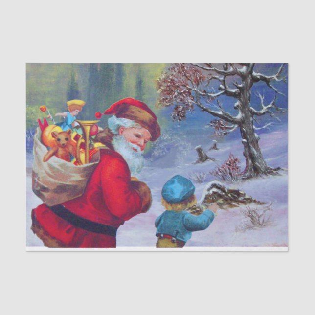 SANTA WITH CHILD IN THE WINTER SNOW TISSUE PAPER (Front)