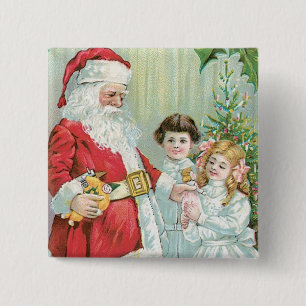 Santa With Children 15 Cm Square Badge