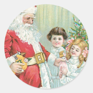Santa With Children Classic Round Sticker