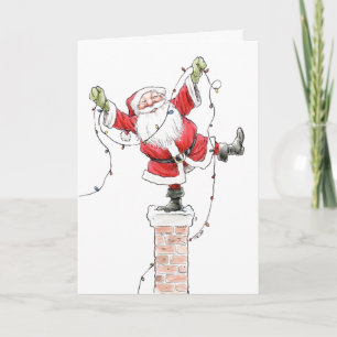 Santa with Christmas Lights Card