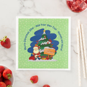 Santa with Christmas Tree 20xx Add Text  Napkin