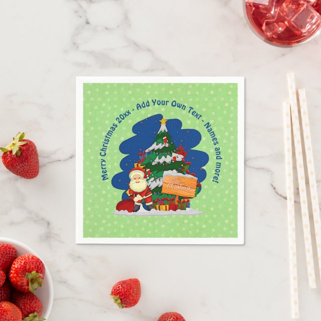 Santa with Christmas Tree 20xx Add Text  Napkin (Insitu)