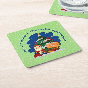 Santa with Christmas Tree 20xx Add Text Square Paper Coaster