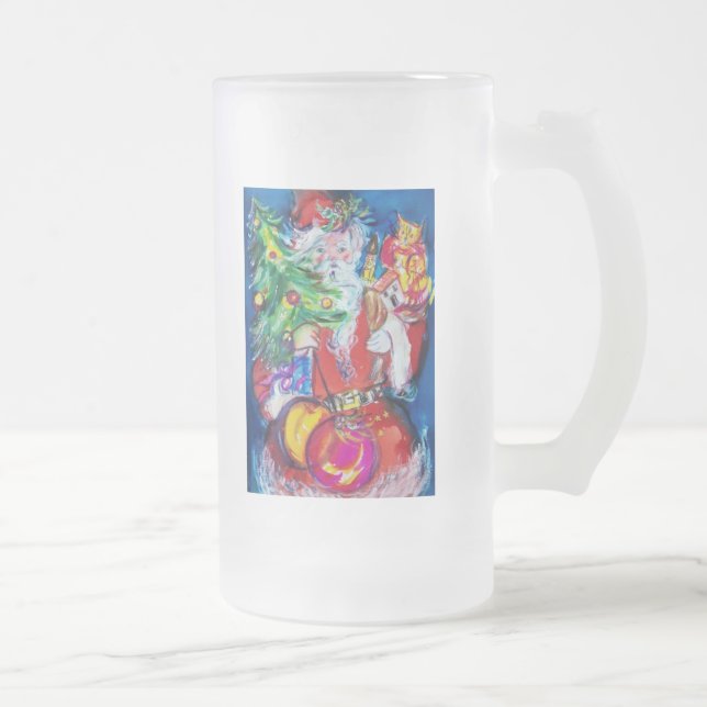 SANTA WITH CHRISTMAS TREE AND GIFTS FROSTED GLASS BEER MUG (Right)