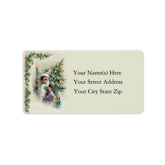 Santa With Christmas Tree Vintage Address Label (Front)
