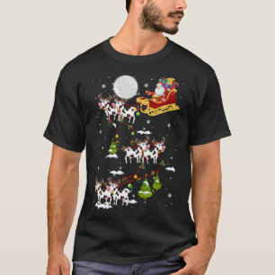 Santa With Cow Reindeer Sleigh Xmas Lights Cow Far T-Shirt