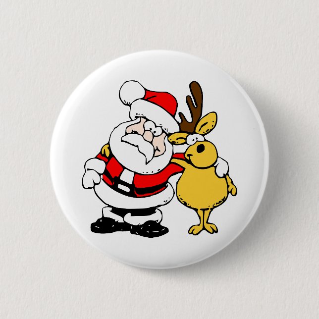 Santa With Deer 6 Cm Round Badge (Front)