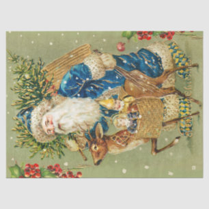 SANTA WITH DEER AND CHRISTMAS GIFTS IN WINTER SNOW TISSUE PAPER