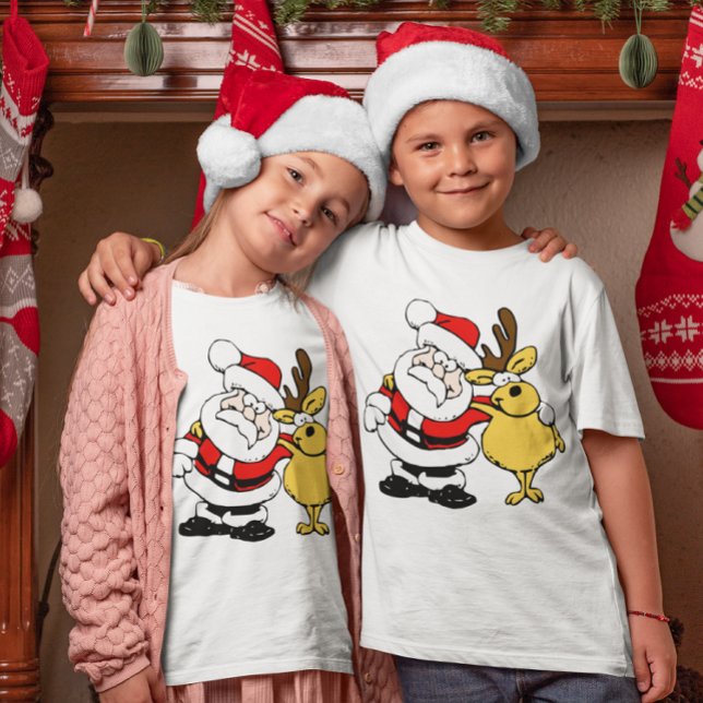 Santa With Deer Best Friends Kids T-Shirt (Santa With Deer Best Friends Kids T-Shirt)
