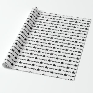 Santa with Dog Sleigh in the Arctic Lino Print Wrapping Paper