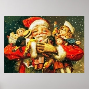 Santa with Dolls Poster