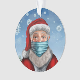 Santa with Face Mask Ornament