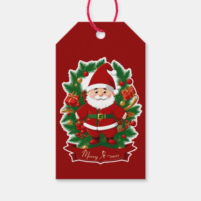 Santa with fir branches -  gift tags (Front)