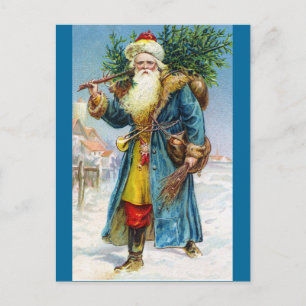 Santa with Fir Tree Holiday Postcard