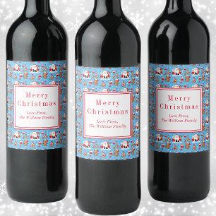 Santa With Forest Animals  Wine Label