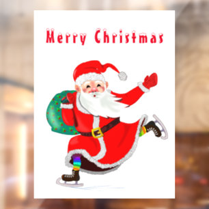 Santa with Gift Christmas Window Cling