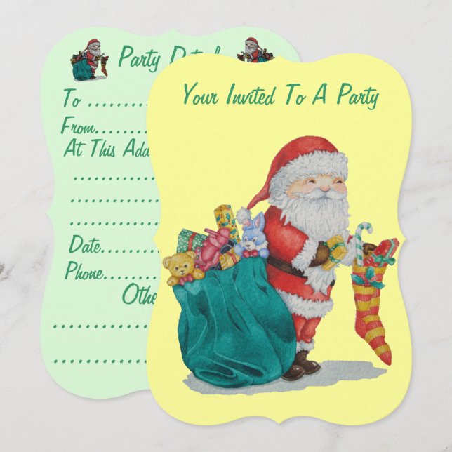 santa with gifts in sack for christmas invitation (Front/Back)