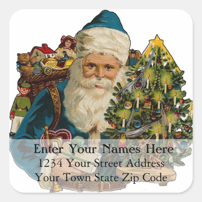 Santa With Gifts Vintage Christmas Address Label (Front)