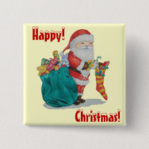 santa with green sack getting ready for christmas 15 cm square badge