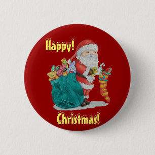 santa with green sack getting ready for christmas 6 cm round badge