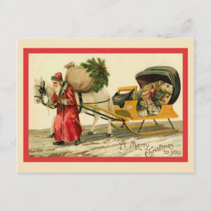 Santa with his cart holiday postcard
